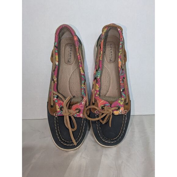 Sperry Womens 6M Top-Sider Boat Shoes Floral Accent Navy Blue Deck Shoes Loafers - Picture 2 of 11